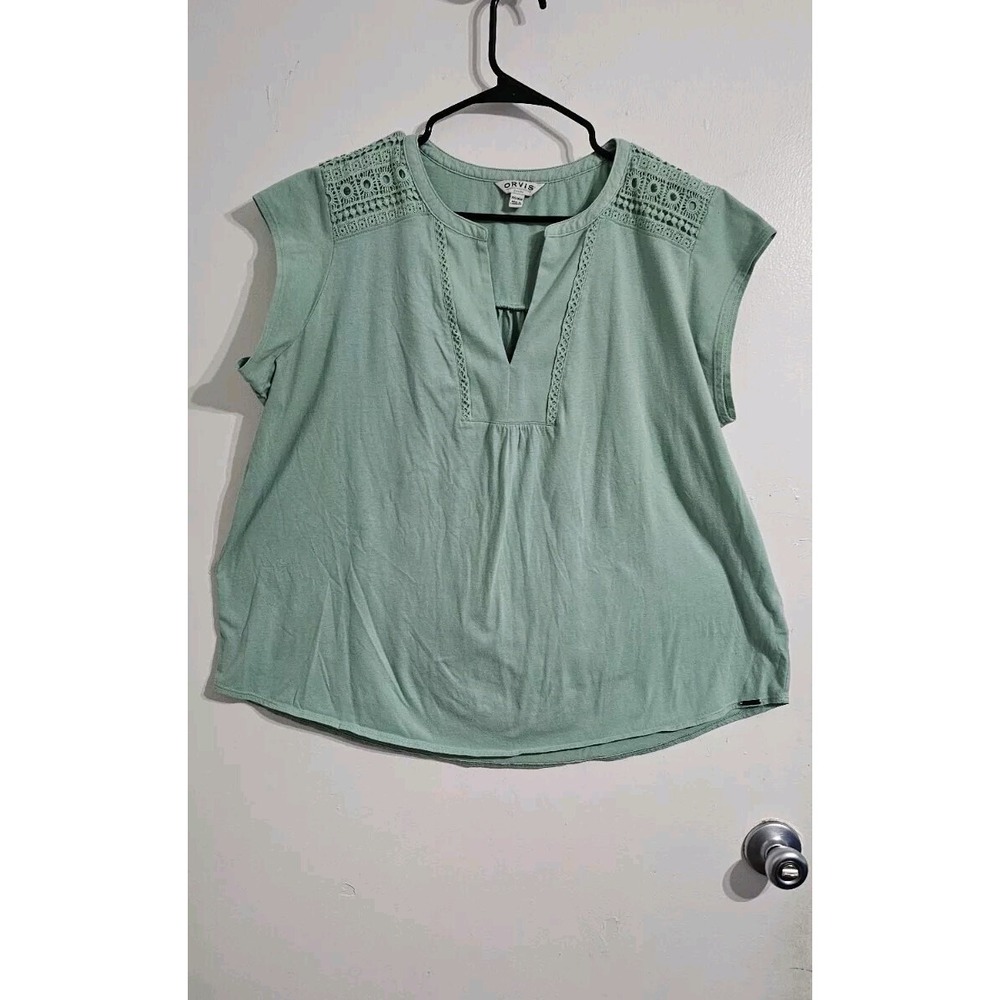 Orvis Anna Crochet Top Womens 2X Green V-Neck Casual Flowy Beach Lounge Wear